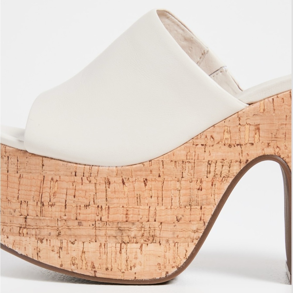SCHUTZ Dalle Cutout Sandals Cream Cork Block Heel Platform Mules Shoes Size 9.5 - Picture 7 of 12